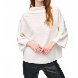 NEW JOSEPH RIBKOFF mock neck 3/4 sleeve boxy sweater top in vanilla
